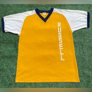 VTG 70s Russell Athletic Gold Tag Nylon Spellout Unity Athletic T-shirt Mens Lrg